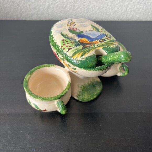 Gabriel Fourmaintraux Faience Condiment Dish // GF Desvres France Three Sections - Picture 2 of 7